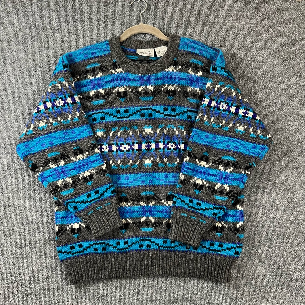 Brass Plum Nordstrom Women's Wool Sweater Sz M Gray Blue 100% Shetland Vintage‎